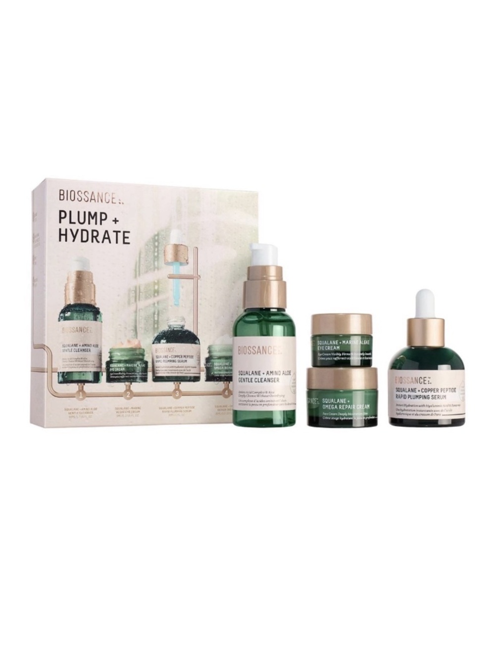 Biossance Plump + Hydrate Skincare Set Squalane Copper Peptide Serum